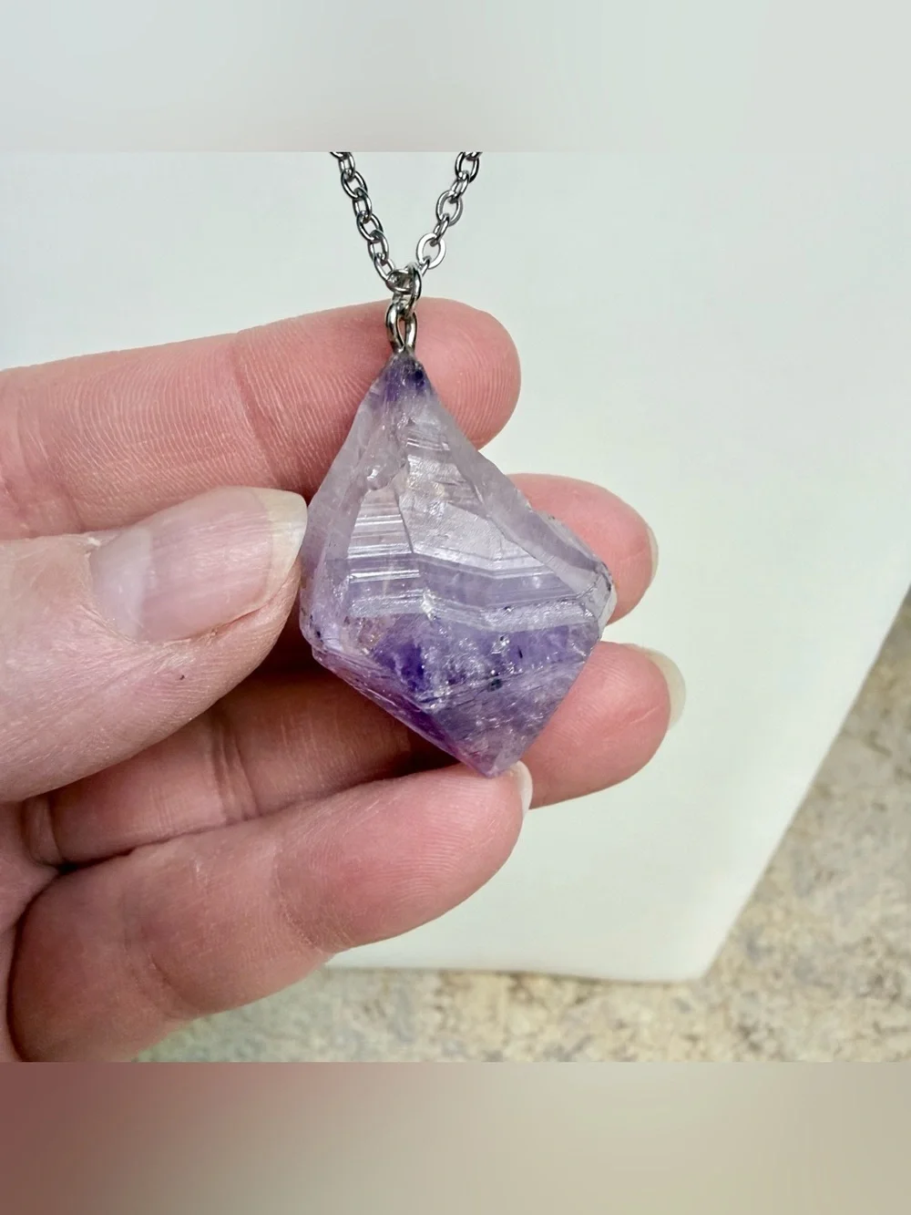 Amethyst raw point crystal pendant necklace
